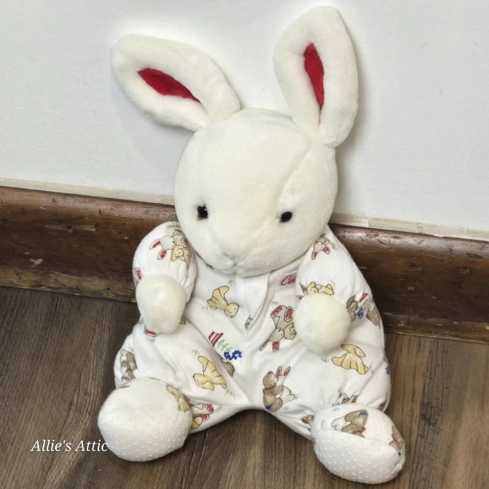 Carter's Classic Bunny Rabbit Plush Lovey Teddy Baby Toy Rattle White Red Pjs